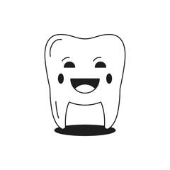 Y2k smiling tooth comic dentistry cartoon character monochrome line retro groovy icon vector