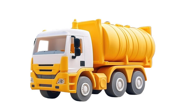 Small Plastic Toy Concrete Mixer Truck Isolated on Transparent Background PNG.