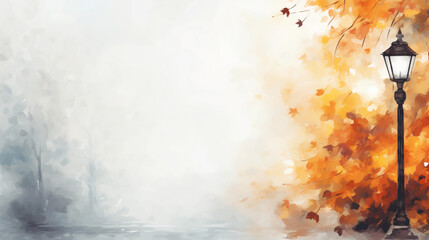 Autumn watercolor light gray background