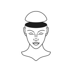 Y2k cyber woman head open mind psychedelic bust monochrome line retro groovy icon vector