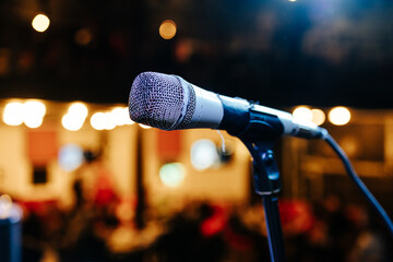 microphone close-up. rock concert in a bar. live performance of music.