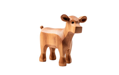 Tiny Wooden Toy Cow Isolated on Transparent Background PNG.
