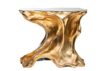 Luxurious Gold Leaf Sculptural Side Table Isolated On Transparent Background