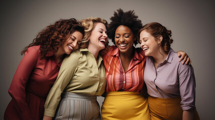 Four women standing side by side and laughing