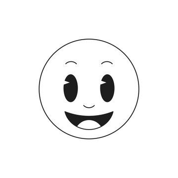 Y2k positive smiley funny comic emoticon circle cartoon monochrome line retro groovy icon vector