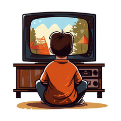 Boy watching tv image. kid watching television in living room