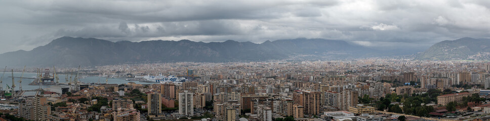 Palermo, Sicily, Italy - Extra large panoramic view over the city architecture and the mountains in the background