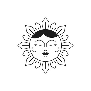 Y2k bright sun with beams summer sunlight monochrome line retro groovy icon vector illustration