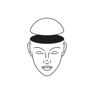 Y2k Human Head Empty Open Mind Psychedelic Cartoon Monochrome Line Retro Groovy Icon Vector