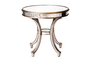 Opulent Silver Leaf Side Table Isolated On Transparent Background