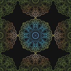 Seamless pattern with gradiently mandala. for textile, fabric, wallpaper, wrapping, gift wrap, paper, packaging. Vector