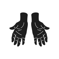Y2k human hands with open palm greeting welcome gesture monochrome line retro groovy icon vector