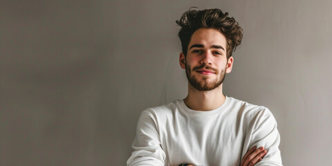 Obraz premium Casual Confidence: Young Man with Crossed Arms