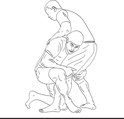 Double leg takedown wrestling illustration, Two wrestlers engaged in a struggle clipart, Wrestlers in action vector art