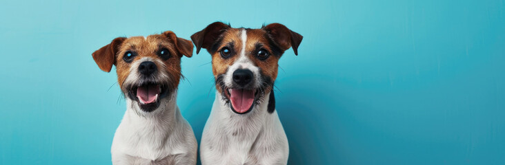 Joyful Jack Russells: Pair of Excited Dogs Against a Blue Backdrop