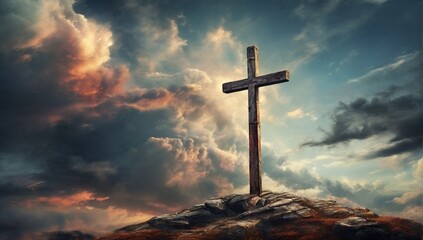 _A_rugged_cross_against_a_sky_with_clouds