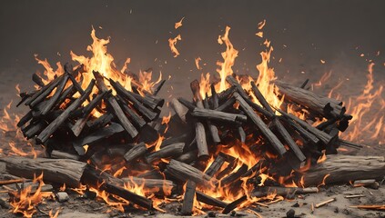 a fire that will immediately be extinguished after burning down the entire area - obrazy, fototapety, plakaty