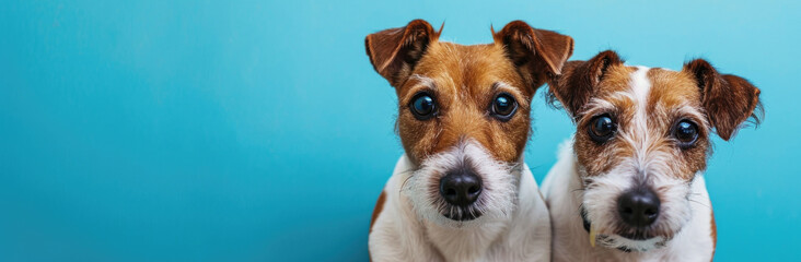 Twin Terriers: Two Jack Russell Dogs with Matching Expressive Faces - obrazy, fototapety, plakaty