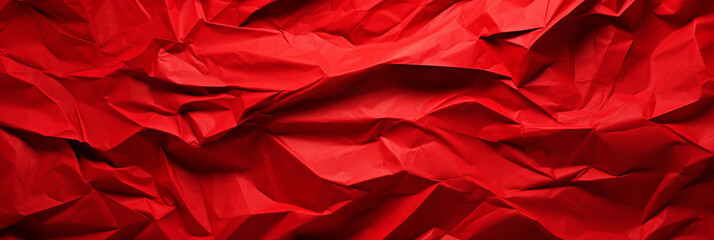 Red color crumpled paper texture background - ai generative