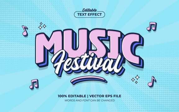 Music Festival 3d Cartoon Vintage Editable Text Effect Template Style Premium Vector