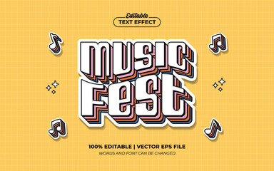 Music Fest 3d Cartoon Vintage Editable Text Effect Template Premium Vector