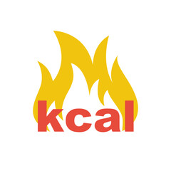 Kcal fire icon. Gradient color kilocalories sign. Calorie burn symbol. Diet symbol. kcal icon, fat burning. Emblem for food products. Vector illustration flat design.