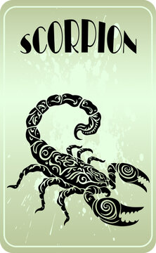 Scorpion vector artwork in a stylized stencil format against a visually attractive background