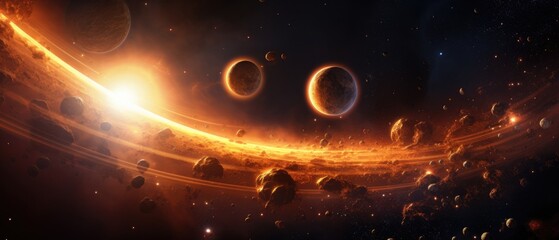 An image of a space scene with planets and stars. Generative AI.