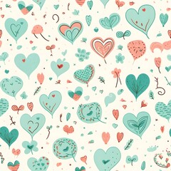 Seamless pattern of Doodle style , Hearts, cute hand-drawn