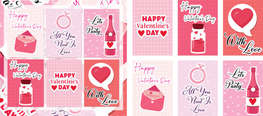 Vector illustration Valentine’s Day Assets Bookmark Editable Post Template Pink Background