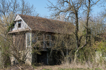 Croatia, April 20,2022 : Very old traditional wooden house.