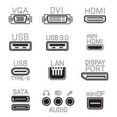 outline hardware interface icons sign symbol set - obrazy, fototapety, plakaty