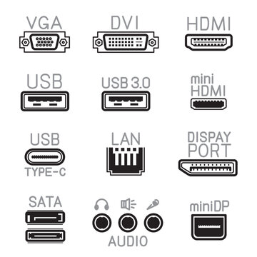 outline hardware interface icons sign symbol set
