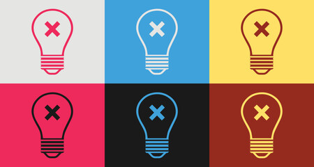 color line Light bulb and cross icon isolated on vivid color background, vector illustration