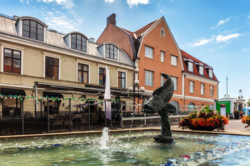 Fish statue fountain on the old town of Karlskrona, Sweden
