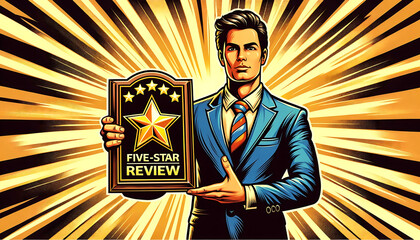 Capture the essence of top-notch service with this 'Outstanding Five-Star Rating Achievement' image, perfect for businesses showcasing excellence and customer satisfaction - obrazy, fototapety, plakaty