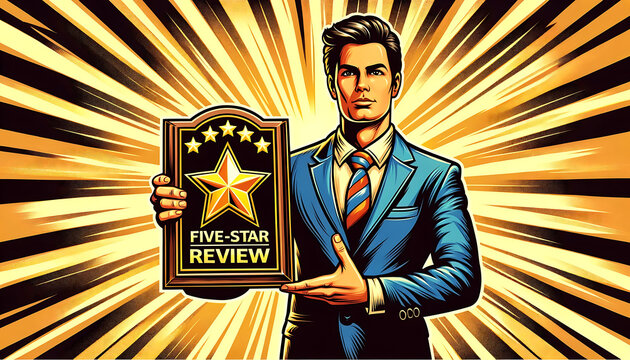 Capture the essence of top-notch service with this 'Outstanding Five-Star Rating Achievement' image, perfect for businesses showcasing excellence and customer satisfaction