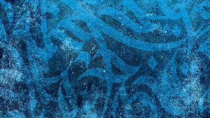 Arabic calligraphy wallpaper on a wall with a blue background and old paper interlacing. Translate...