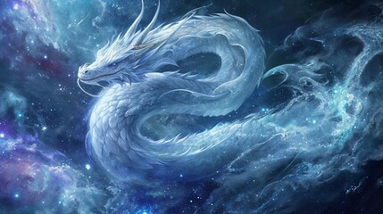 Galactic White dragon generated by AI - obrazy, fototapety, plakaty