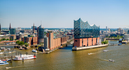 Hamburg Skyline during summer - obrazy, fototapety, plakaty