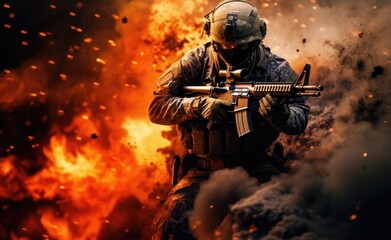 Fototapeta premium soldier on the fire