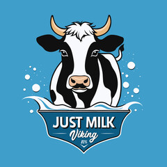 Logo vintage design for dairy products, vector illustration of a cow