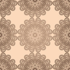 Seamless pattern with mandala ornament. Great for fabric and textile, wallpaper, packaging or any desired idea.
