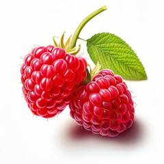 Raspberry cutout minimal isolated on white background. Fresh raspberry falling, closeup. Summertime concept for package, grocery product advertising. Realistic, icon, detailed.