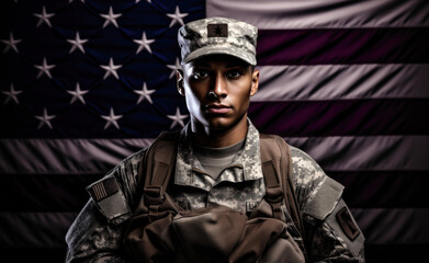 portrait of a soldier, american flag