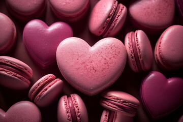 Obraz na płótnie Canvas Valentine's Day sweets. Pink macaroons heart shaped