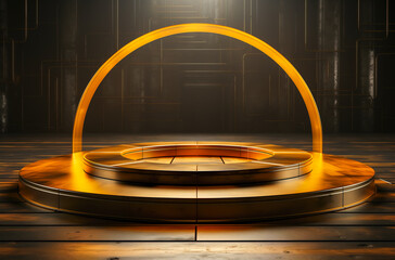 Orange podium and minimal abstract background, ai technology