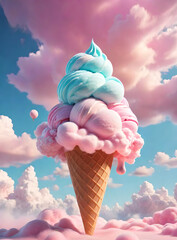 cotton candy clouds ice cream-B3B23. Generative AI.