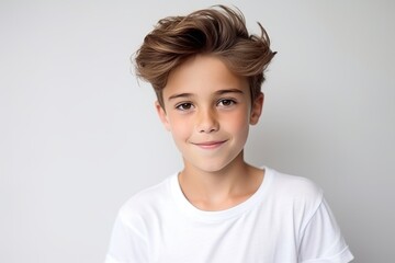 Portrait of a cute little boy in a white t-shirt