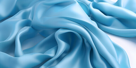 Obraz premium Blue silk with beautiful folds. Background with beautiful fabric. Edited AI illustration. 